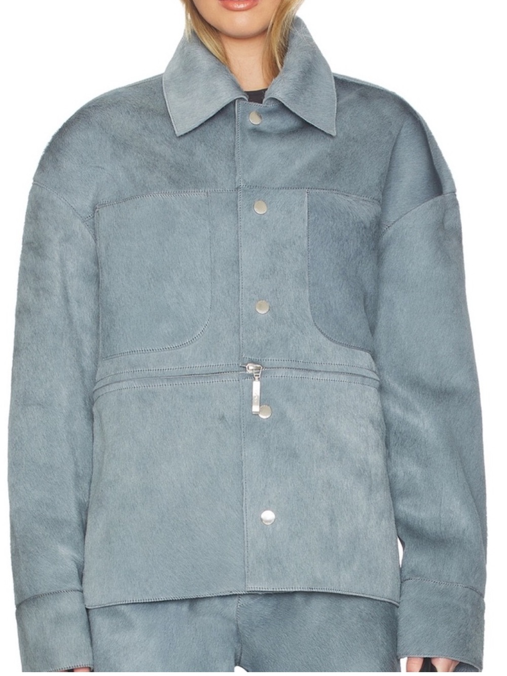 CORDOVA Highland Pale Blue Leather in Storm Jacket with Snap Closure